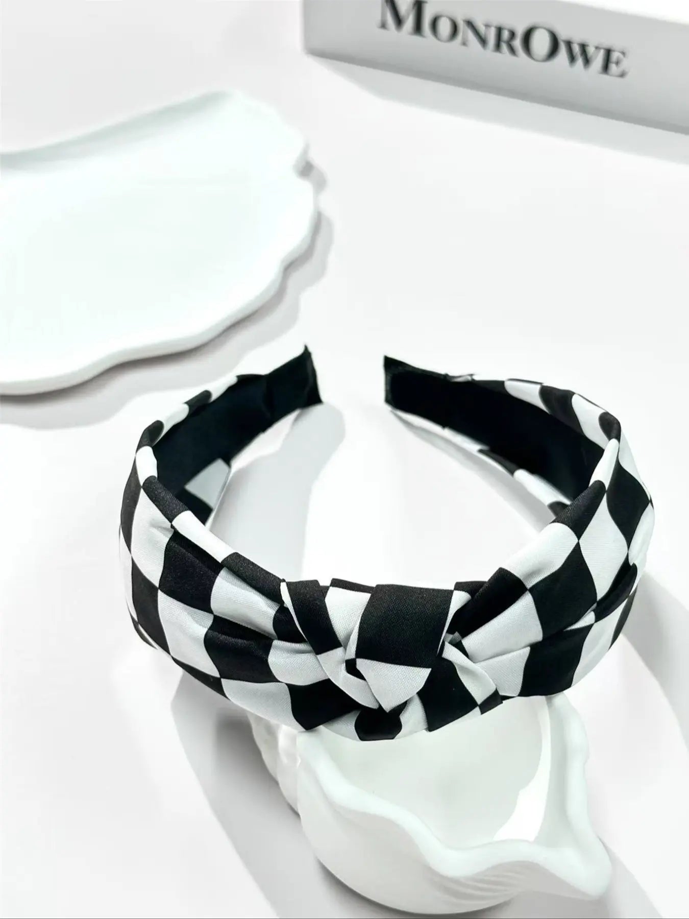 Elegant Women'S Fabric Hairbands Set, Solid Color & Plaid Patterns, Wide Brim Knot Design, Perfect for Daily Wear, Headbands Women, White