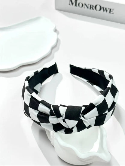 Elegant Women'S Fabric Hairbands Set, Solid Color & Plaid Patterns, Wide Brim Knot Design, Perfect for Daily Wear, Headbands Women, White