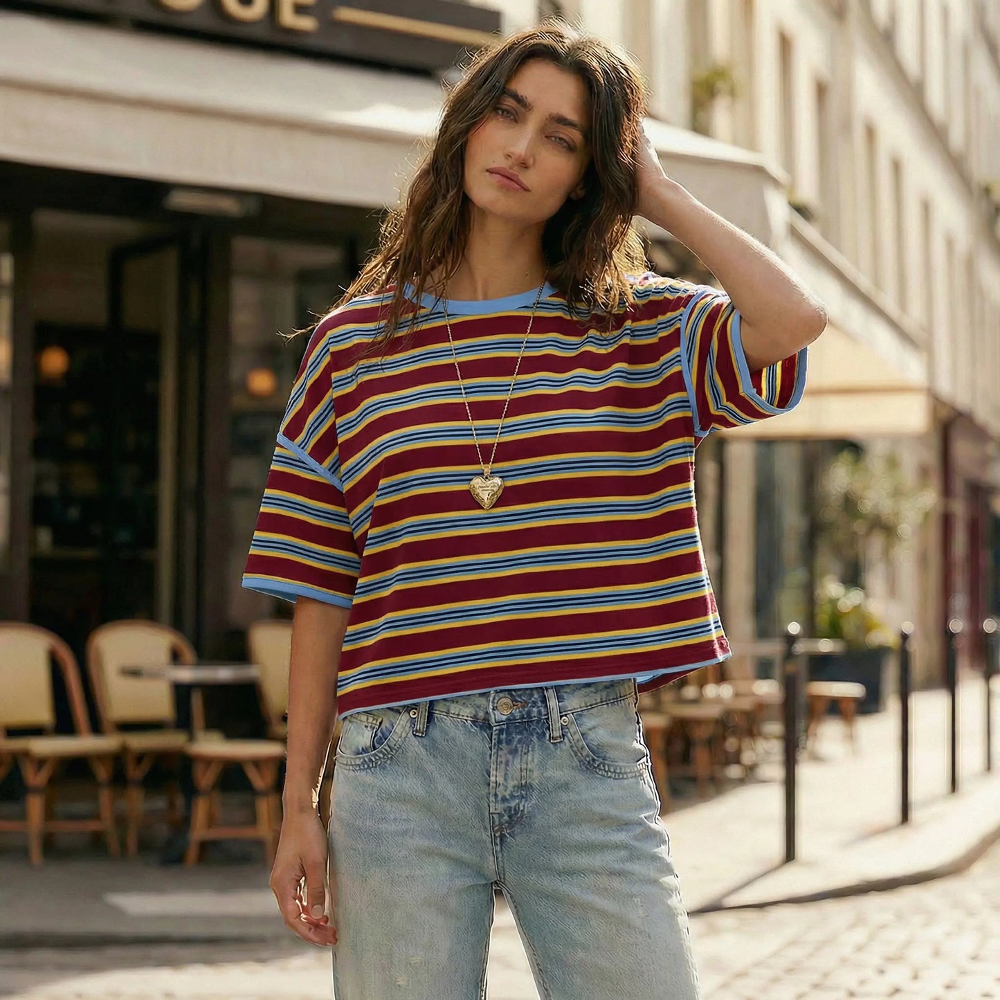 TANKANEO Women’S Striped Oversized T Shirt Crew Neck Short Sleeve Loose Fit Casual Boxy Tee Tops #Dupe