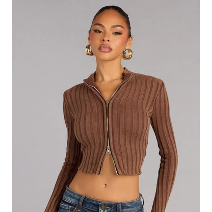 Quietly Cool Double Zip Ribbed Sweater