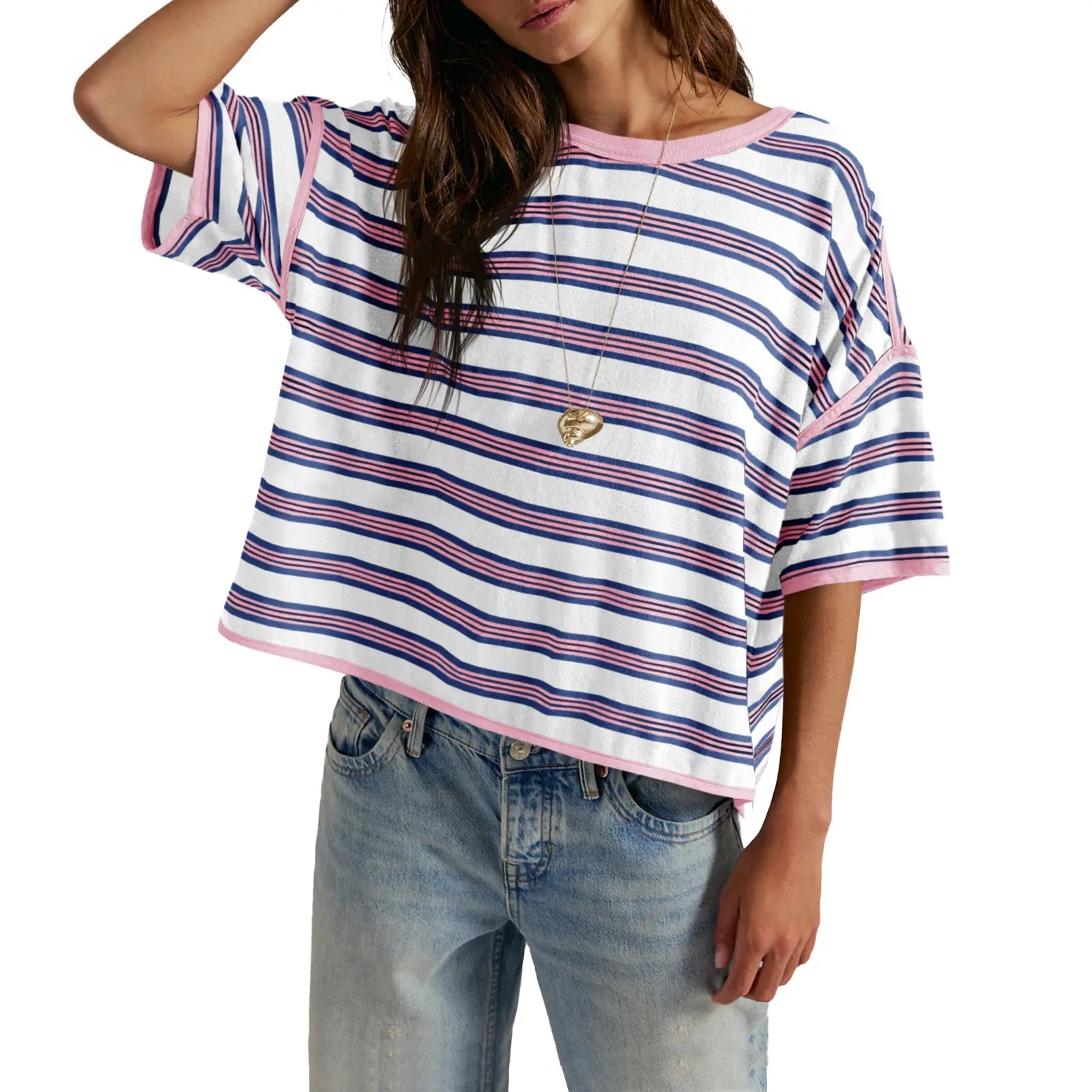 TANKANEO Women’S Striped Oversized T Shirt Crew Neck Short Sleeve Loose Fit Casual Boxy Tee Tops #Dupe