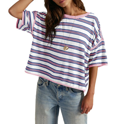 TANKANEO Women’S Striped Oversized T Shirt Crew Neck Short Sleeve Loose Fit Casual Boxy Tee Tops #Dupe