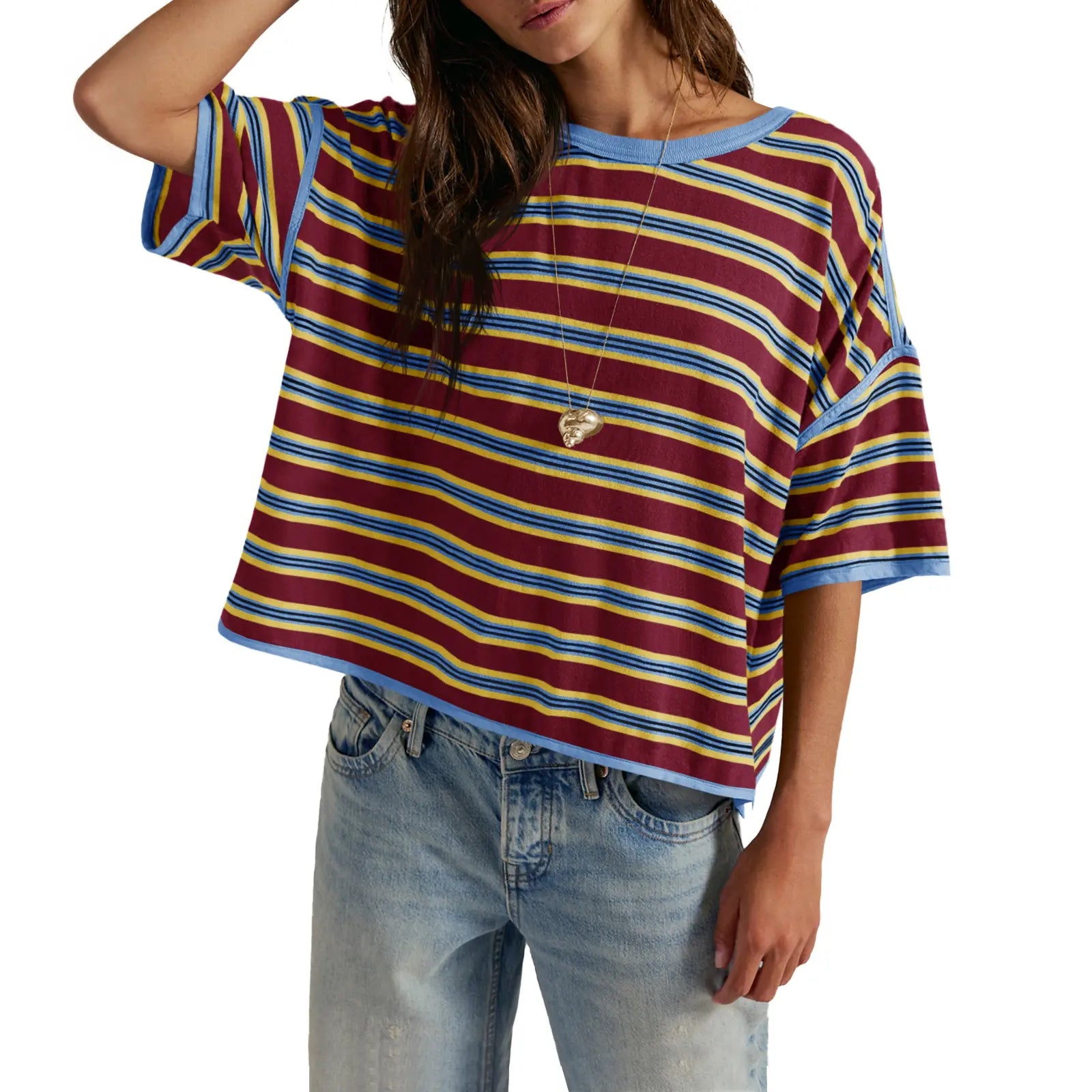 TANKANEO Women’S Striped Oversized T Shirt Crew Neck Short Sleeve Loose Fit Casual Boxy Tee Tops #Dupe