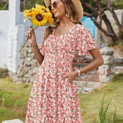ZEAGOO Dealsforyoudays Womens Summer Dress Casual Swing Floral Ruffle Short Sleeve Sundresses Beach Mini A-Line Shift Dress 2025 with Pockets