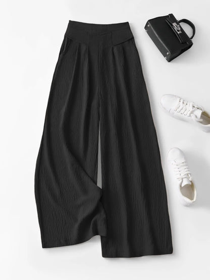 Women'S High Waist Wide Leg Pants, Bohemian Trousers, Casual Boho Style, 3D Pleated Design, Skin-Friendly Comfort, Multiple Colors, S-Xxl