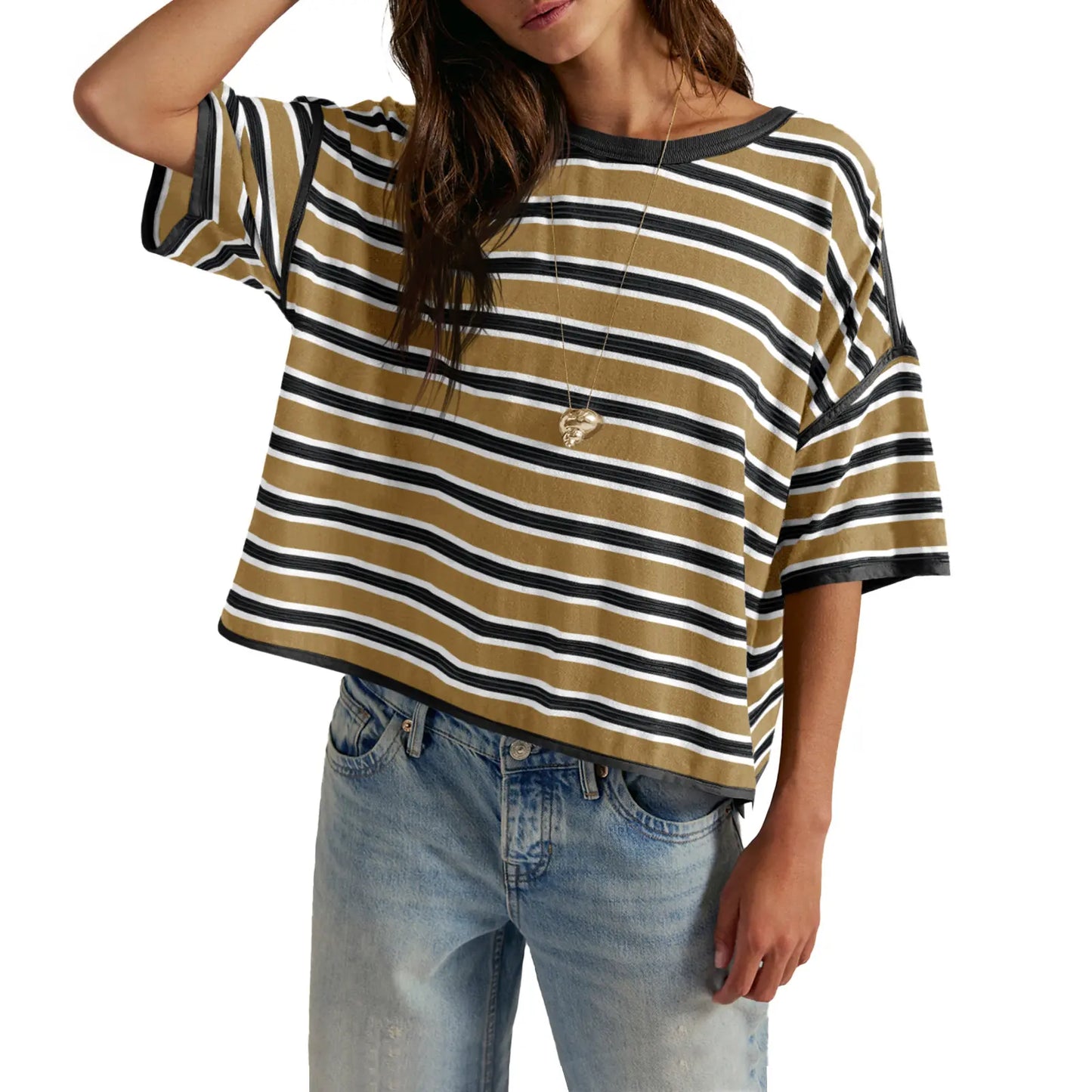 TANKANEO Women’S Striped Oversized T Shirt Crew Neck Short Sleeve Loose Fit Casual Boxy Tee Tops #Dupe