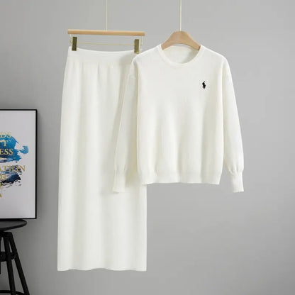 Women'S Autumn and Winter New Knitted Casual Fashion Suit Women'S Slim Sweater High Waist Skirt Two-Piece Set