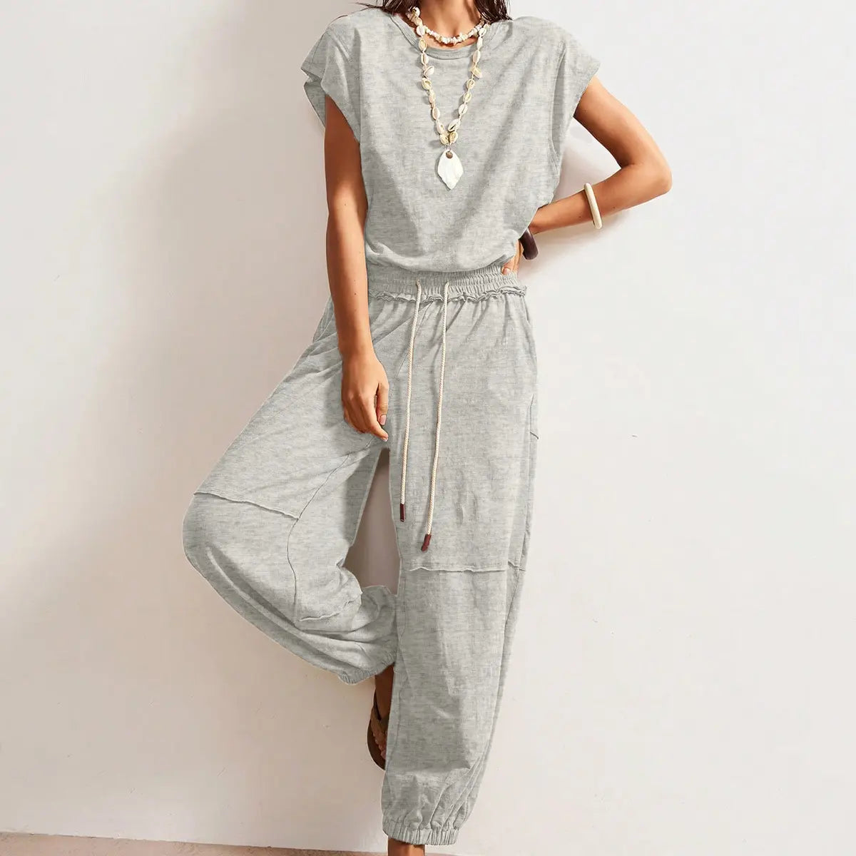 Tanming Women'S Casual Sleeveless One Piece Jumpsuits Crewneck Cap Sleeve Drawstring Romper Springfresh One Piece Outfits with Pockets