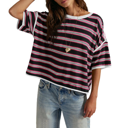 TANKANEO Women’S Striped Oversized T Shirt Crew Neck Short Sleeve Loose Fit Casual Boxy Tee Tops #Dupe
