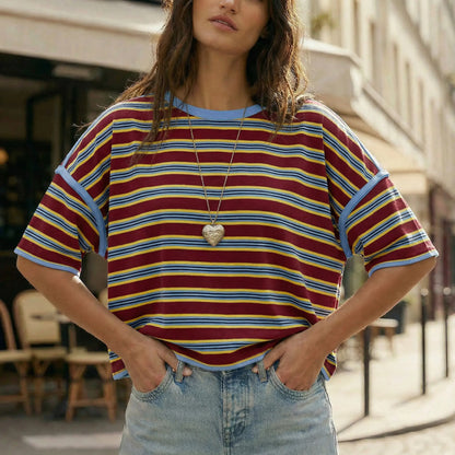 TANKANEO Women’S Striped Oversized T Shirt Crew Neck Short Sleeve Loose Fit Casual Boxy Tee Tops #Dupe