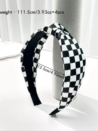 Elegant Women'S Fabric Hairbands Set, Solid Color & Plaid Patterns, Wide Brim Knot Design, Perfect for Daily Wear, Headbands Women, White
