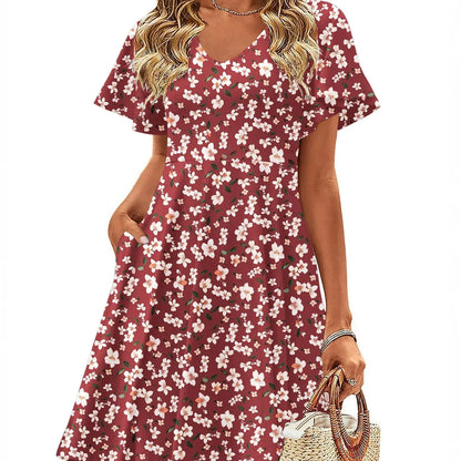 ZEAGOO Dealsforyoudays Womens Summer Dress Casual Swing Floral Ruffle Short Sleeve Sundresses Beach Mini A-Line Shift Dress 2025 with Pockets