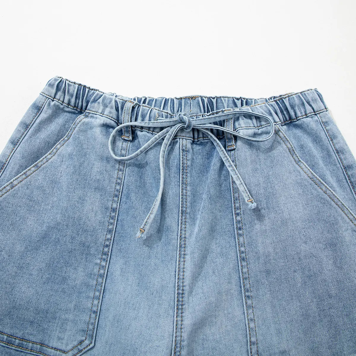 Shewin 2026 Spring/Summer Women'S High Waist Wide Leg Jeans Casual Stretch Denim Pants with Drawstring Waist and Pockets for Daily Wear Springstatements