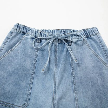 Shewin 2026 Spring/Summer Women'S High Waist Wide Leg Jeans Casual Stretch Denim Pants with Drawstring Waist and Pockets for Daily Wear Springstatements