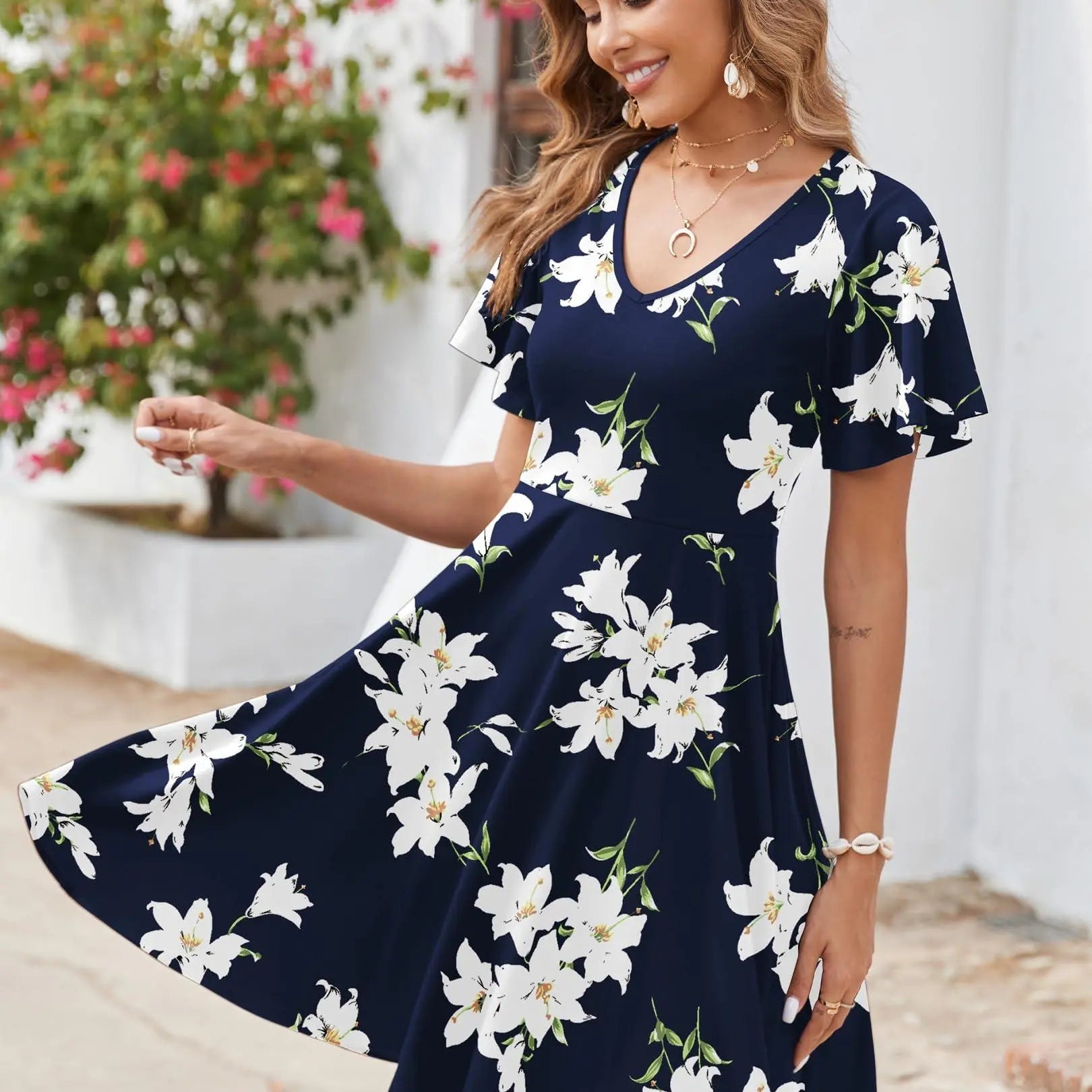 ZEAGOO Dealsforyoudays Womens Summer Dress Casual Swing Floral Ruffle Short Sleeve Sundresses Beach Mini A-Line Shift Dress 2025 with Pockets